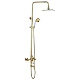 8-Zoll-Led-Duschsystem, Goldenes Duscharmatur-Set, Messing-Wand-Duschkombinationsset, Einhebelmischer-Dusche Mit Handbrause, Duschkopf, Wannenauslauf