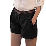Sommer-Shorts für Damen, lässig, hohe Taille, solide Stil, Sporthose, Jogging-Shorts mit Falten, Taschen, Schwarz XXL
