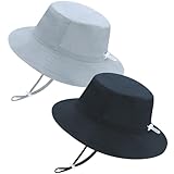 Utensilsto 2Pcs Kinder Sonnenhut,Unisex Fischerhut Sommerhut,Kinder Breiter Krempe Sonnenhut Verstellbare Strand Cap für Jungen Mädchen 3-7 Years(Grau,Marine)