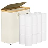 Yorbay 30L Toilettenpapier Aufbewahrung Korb mit Deckel, Faltbarer Klopapier Aufbewahrung für 12-16 Rollen Klopapier, Bambus Toilet Paper Organizer für Badezimmer, Enge Räume, Beige