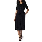 Amazon Essentials Damen Tailliertes A-Linien-Midikleid mit halblangen Ärmeln in lockerer Passform, Schwarz, S