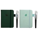 Aomhrek Zwei Bücher Notebooks, Tragbar Notizbuch A7, Notizbuch Mit Stift, Notizbuch Klein Geeignet für Schulen, Büros, Versammlungen, Schüler Mini Notizbuch （Dunkelgrün，Hellgrün）
