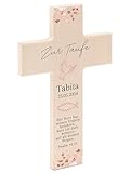 Bärenfreunde® - Personalisiertes Taufkreuz mit hochwertigem Spezial-Druck aus massivem Buchenholz - Taufe Geschenk - Holzkreuz Taufe (Blumen Taufpsalm)