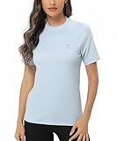 ADOREISM Damen Rashguard Kurzarm UPF 50+ schnelltrocknendes Schwimmshirt für Damen, Hell, blau, S