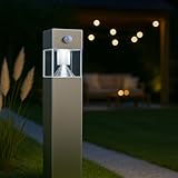 MeLiTec Solar Gartenleuchte rund/eckig mit Bewegungsmelder, Edelstahl silber/anthrazit Form Eckig, Oberfläche Edelstahl matt