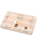 Bärenfreunde® - Individuelles Holzbrett mit hochwertigem Spezial-Druck für Kinder - Personalisiertes Frühstücksbrettchen - Niedliche Motiv-Brettchen mit Namen (Biene Blumen)