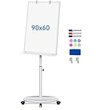 maxtek Flipchart Ständer, 90x60cm Whiteboard mit Ständers, Kunststoffrahmen Flipchart Papier, Magnetisch Höhenverstellbar, Trocken Abwischbar, 1 Radierer, 3 Markern und 6 Magneten