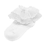 Rüschen Spitze Baby Mädchen Socken Schule Kleinkind Mädchen Socken Atmungsaktive Dünne Rüschen Spitzensocken Kindersocken Babysocken Elastisch Söckchen für Neugeborene Girl Lace (White, 3-4 Years)