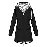 KOG Übergangsjacke Damen Regenjacke Wasserdicht Regenmantel Windbreaker mit Kapuze Fahrradjacke Regencape Regenjacken Windjacke Wanderjacke Outdoor Jacken Sale Damen Schwarz M