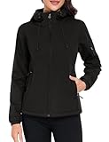 Vancavoo Softshelljacke Damen Kurz Übergangsjacke Wasserdicht Winddicht Atmungsaktiv Wanderjacke Funktionsjacke Fleecejacke Outdoor Jacke mit Kapuze,Schwarz,L