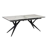 Esszimmertisch 180-260 cm Ausziehbar Keramik Glas Weiß | Keramiktisch Marmor-Optik Groß | Designer Küchentisch Rechteckig | Esstisch Extravagant mit Metallbeinen