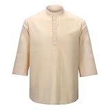 Freizeithemd Regular Fit Leicht Luftig Sommerhemd Leinenshirt mit Tasche Neck Comfortable Streetwear Plain Casual Business Shirt Kariertes Hemd Kurzarm Herren (Khaki-d, XXL)