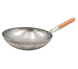 Grillfürst Wok Pfanne aus Edelstahl Ø 30 cm - mit Holzgriff - Edelstahlpfanne mit rundem Pfannenboden - ideal für Seitenkocher eines Grills oder Gasherd
