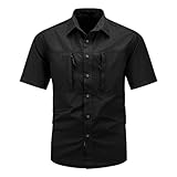 YOSUWOAI Herren Kurzarm Wanderhemd Outdoor Hemd Leichte Tactical Hemden Revers mit Knöpfen Funktionshemd Atmungsaktiv Cargo Button Down Freizeithemd für Wandern Trekking Urlaub
