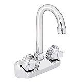 DuraSteel Küchenspüle Wasserhahn Wandhalterung – 10,2 cm Zentrale kommerzielle Küchenspüle Wasserhahn mit 8,9 cm Schwanenhals-Auslauf – kein Blei & NSF-zertifiziert – Doppelknaufgriffe – Messing
