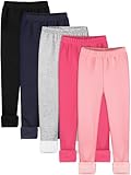 Resinta 5er-Pack Mädchen-Leggings mit Fleece-Futter, warm, weich, Thermohose, volle Länge, Multipack für Kinder, kaltes Wetter, Schwarz, Grau, Rosa, Hot Pink, Marineblau, 5-6 Jahre