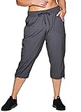 RBX Active Damen Cargo-Caprihose in Übergröße, leicht, gewebt, mit Kordelzug, grau dunkel, 2X