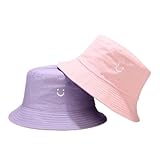 Sonnenhut Kinder,Anglerhut mit Lächeln Mädchen,Fischerhut Faltbar,Sommerhut Outdoor für Mädchen und Jungen,Doppelseitiger Bucket Hat für Kinder von 2–8 Jahren,Rosa und Lila