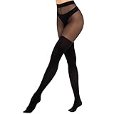 MANZI Overknee Strumpfhosen Damen Blickdichte Schwarz Overknee Strümpfe Optik Strick Oberschenkel Hohe Socken 20/80 Denier 1 Paar,XL-XXL
