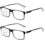 Missfive 2 Pack Gleitsichtbrille Herren Gleitsicht Lesebrille Multifokale Blaulichtfilter Vollrand Raumcomfort-Brillen Mit Federscharniere (2 Schwarz, Nähe-Mittlere Entfernung, 2.5x)
