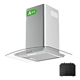 CIARRA CBCS6506B A+++ Dunstabzugshaube 60cm Umluft 650m³/h mit CBCF004 Aktivkohlefilter Abluft Wandhaube aus silber Edelstahl Glas LED Beleuchtung Wandabzugshaube Abzugshaube