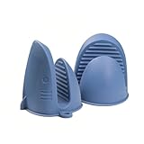Ofenhandschuhe in Haifischform, hitzebeständige Silikon-Handschuhe, Kochgriffe, Topflappen, rutschfeste Hai-Clips (dunkelblau)