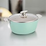 KhUkhu Suppentopf, Kochtopf, Zwei Hitzebeständige Griffe, Suppentöpfe Mit Deckel, Moderner Aluminium-Küchensuppentopf, Induktionstopf, Kochgeschirrtopf, Kochtopf, Crock Pot,Blau