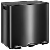 HOMCOM Mülleimer 3 x 15L Abfalleimer aus Edelstahl Mülltrennsystem mit Softclose Deckel und Herausnehmbare Inneneimer, Treteimer mit Deodorant-Fächern für Wohnzimmer, Büro, Schwarz