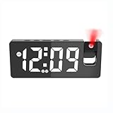 Wecker Mit Projektion, 7.4' Digital LED-Spiegeluhr, Projektionswecker mit um 180° Drehbarem, Projektionsuhr mit Dual-Wecker, Temperatur, Dimmer, Snooze, USB Phone Ladegerät, Klangkontrolle für Kinder