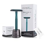 COLORglide® Rasierhobel Damen inkl. Rasierhobel Ständer & 5 Klingen | Rasierhobel Frauen Zero Waste | Safety Razor Rasierhobel Set | Rasierer Frauen geschlossener Kamm | boopan Damen Rasierer (Petrol)