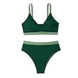 WSQHAO Bademode Bikini Set Hohe Taille Badeanzug Sexy Zweiteiliger Einfarbige Badebekleidung für Frauen(M)