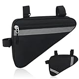 Lunaanda Fahrradtasche Rahmen, wasserdichte Fahrrad Dreiecktasche mit Reflektierenden Streifen, 2L Oxford Rahmentasche Fahrrad für MTB Mountain und Rennräder, Bicycle Werkzeugtasche, Schwarz