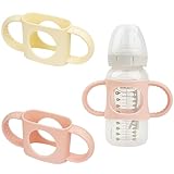 Morofme Babyflaschengriffe 2 Stück, Gute Griffigkeit Silikon Babyflaschen Griffe, für Avent Natural Serie und Außendurchmesser über 6cm Weithals Babyflaschen, für Baby Greifdesign Zubehör (Gelb+Rosa)