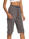 DEVOROPA Lange Wandershorts für Damen, knielang, leicht, schnell trocknend, Cargo-Bermuda, Strandshorts mit Reißverschlusstaschen, Grau, 3X-Groß