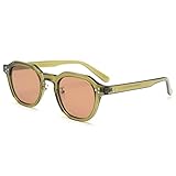 kachawoo Polarisierte Sonnenbrille Frauen TR90 Rahmen Sonnenbrille Polygon Männer Retro Gläser (olive green brown)
