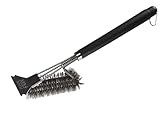 FLAME FOX - Extra Robuste 2 in 1 Grillbürste aus Edelstahl & Grillschaber I Praktische Bürste für Grill & Grillrost aus Gusseisen I Reinigungsbürste für Gussrost & Gasgrill (1)