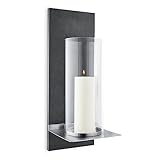blomus -FINCA- Wandleuchter M mit Kerze, Wandkerzenhalter, exklusive Optik, Polystone / Glas / Edelstahl, In- & Outdoor, hochwertige Verarbeitung (H / B / T: 52 x 19 x 21 cm, Edelstahl-matt, 65423)
