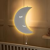Marco Paul Modernes LED-Nachtlicht aus Holz, Mond, Weiß, batteriebetrieben, für Kinderzimmer, Wandmontage, Kinderzimmer, Nachttischlampe, Baby-Geschenke, Schlafzimmer, Dekor-Beleuchtung