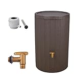 4rain Madera Regentonne Komplett-Set 220 Liter braun inkl. Kunststoff-Auslaufhahn und Fallrohranschluss - Wassertank, Fass, Regenfass, Regenwassertonne, Regenwassertank, Wasserbehälter