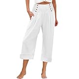Leinenhose für Damen, Schwarz – fließend Sommer – Hose aus Baumwolle und Leinen Casual – lange Hose schick und elegant – einfarbig / bedruckt – Trainingsanzug, gerades Bein – Basic Training –