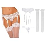 Damen strapsstrümpfe Gürtel Spitze Dessous Oberschenkel Hohe Strümpfe mit Strumpfgürtel E, Weiß- Eine Größe