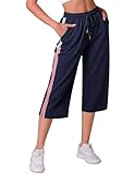 iClosam Freizeithose Damen 3/4 Lang Jogginghose Baumwolle mit Taschen Hose für Frauen High Waist Sweathose Sporthose Yogahose Trainingshose für Sommer