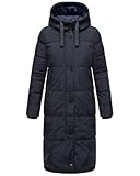 MARIKOO Damen Wintermantel Warmer Steppmantel lang mit Kapuze Soranaa Navy Gr. M