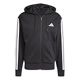 adidas Herren Essential Three Stripes Fleece Zipper Hoodie, Black/White, XXL