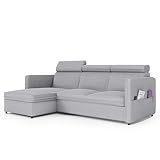 GREKPOL Sofa mit Schlaffunktion 160x220 - Hellgrau Cord Sofa Poso - Ecksofa mit Schlaffunktion und Bettkasten - Sofa 3 Sitzer - Schlafsofa - Couch - Schlafsofa mit Bettkasten