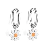 Niedliche Gänseblümchen-Ohrringe für Damen und Mädchen, 2,3 cm, hypoallergen, versilberter Edelstahl, Huggie-Creolen-Schmuck, leichtes Glücksblumen-Geschenk für Sie