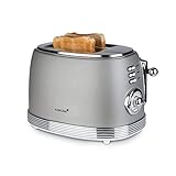 Korona 21667 Toaster | 2 Scheiben | Retro Design | Grau | 6 Bräunungsstufen | Retro | Auftauen,Rösten,Aufwärmen | 850 Watt | Brötchenaufsatz | Krümelschublade | Brotscheiben-Zentrierung