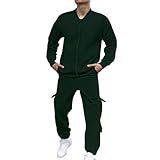 DBMZV Weihnachten Herren Waffel Trainingsanzüge Langarm Voll Reißverschluss Jacke & Hose 2-teiliges Set für Lässig Sport Arbeit Y2K Streetwear Lustige Kostüme Männer(Grün,XL)