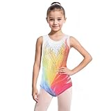 ROYAL SMEELA Gymnastikanzug mit Strasssteinen, Rundhalsausschnitt, bequem, langlebig, für Ballett, Jazz, Gymnastik, zeitgenössisch, Weiß, Weiss/opulenter Garten, 8