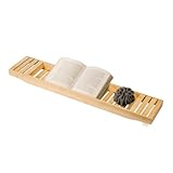 Trintion Badewannenablage aus Bambus 70 x 14,5 x 5 cm Stabiles Badewannenbrett mit Gitterdesign Wannenbrücke für Badeutensilien Weingläser & Kerzen Naturholz Feuchtigkeitsbeständig